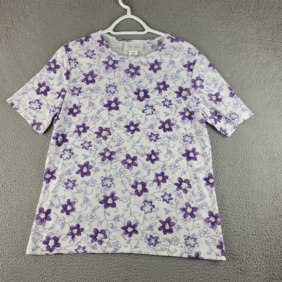 Vue Point Shirt‎ Womens Large White Purple Floral Classiccore Grandmacore Tee - Picture 1 of 9